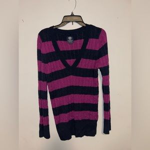 EUC American Eagle Striped Purple/Blue Cable Knit Sweater - XXL